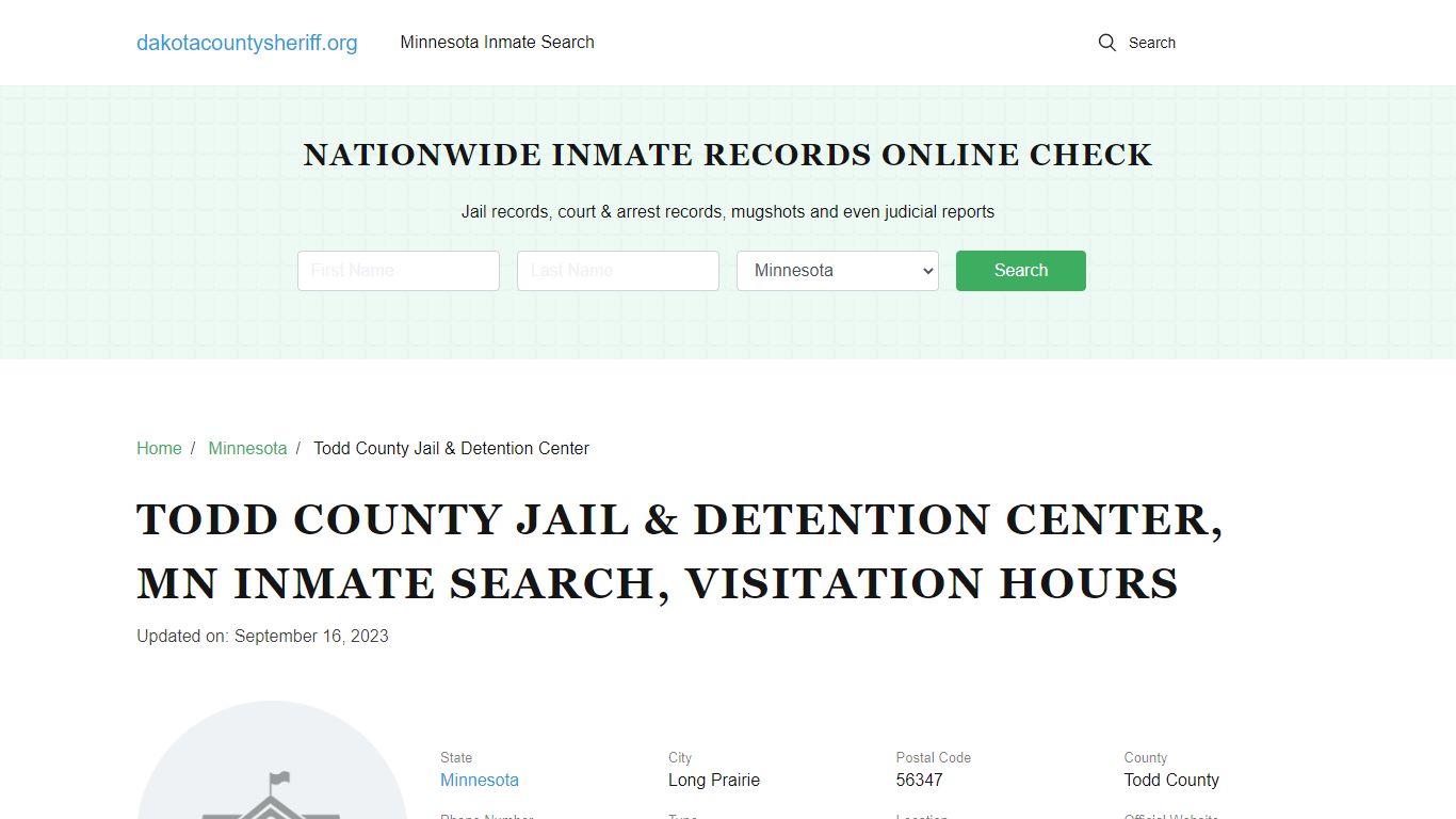 Todd County Jail & Detention Center, MN Inmate Search, Visitation Hours