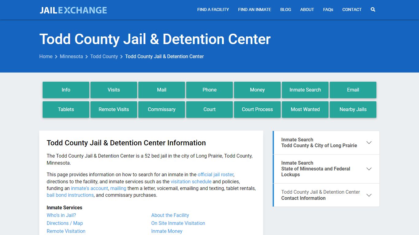 Todd County Jail & Detention Center, MN Inmate Search, Information